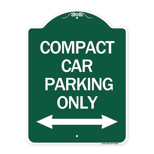 Compact Car Parking W/ Bidirectional Arrow, Green & White Aluminum Sign, 18" x 24", GW-1824-24253